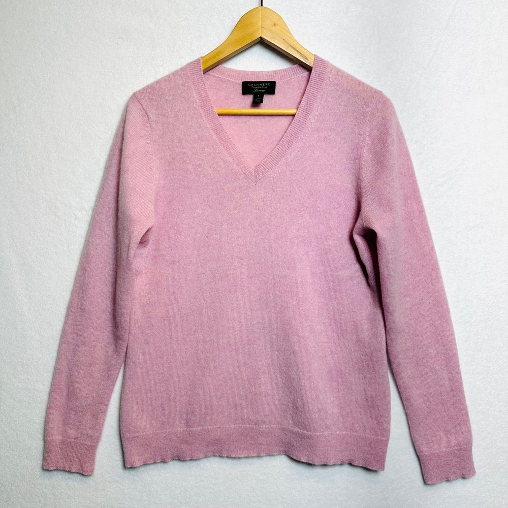 Charter Club Sweater Women L Pink 100% Cashmere V-Neck Long Sleeve Luxury Knit
